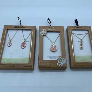 Gold and Pink Pendant Necklace Bundle